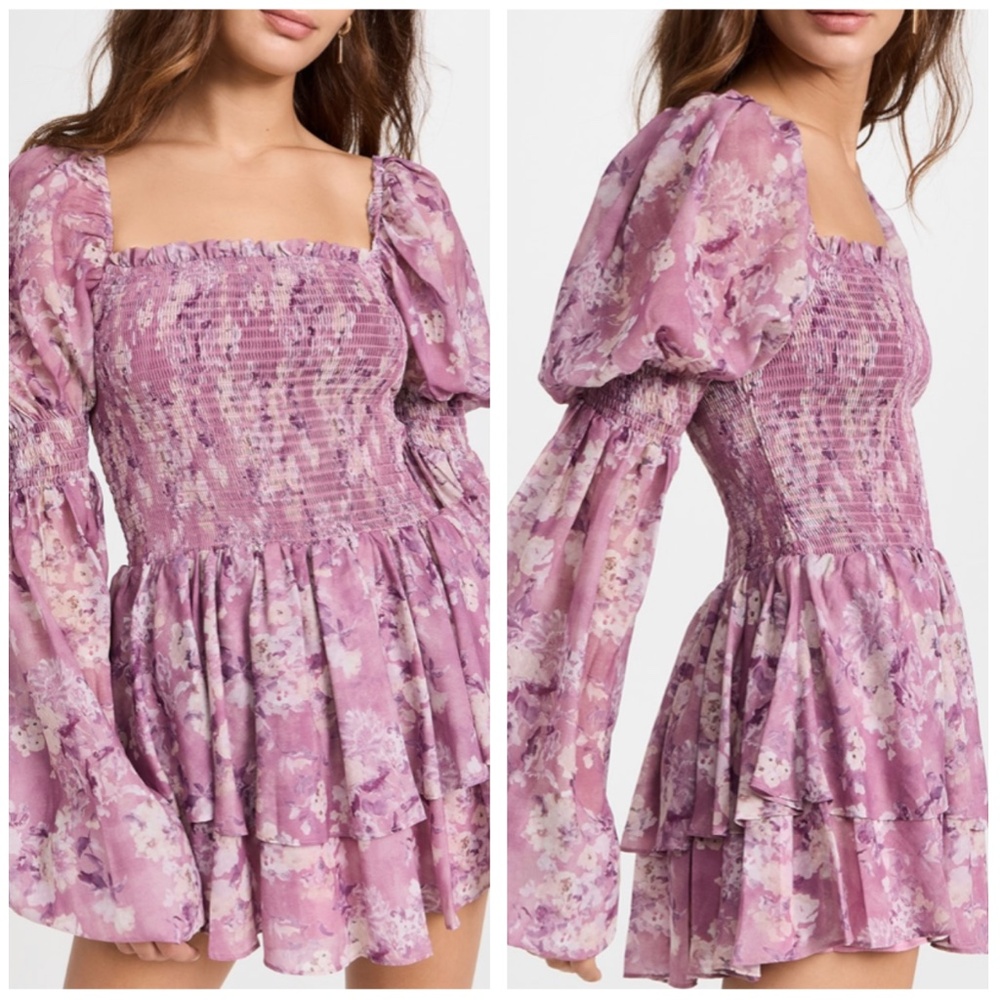 Caroline Constas Lilac Floral Mini Dress